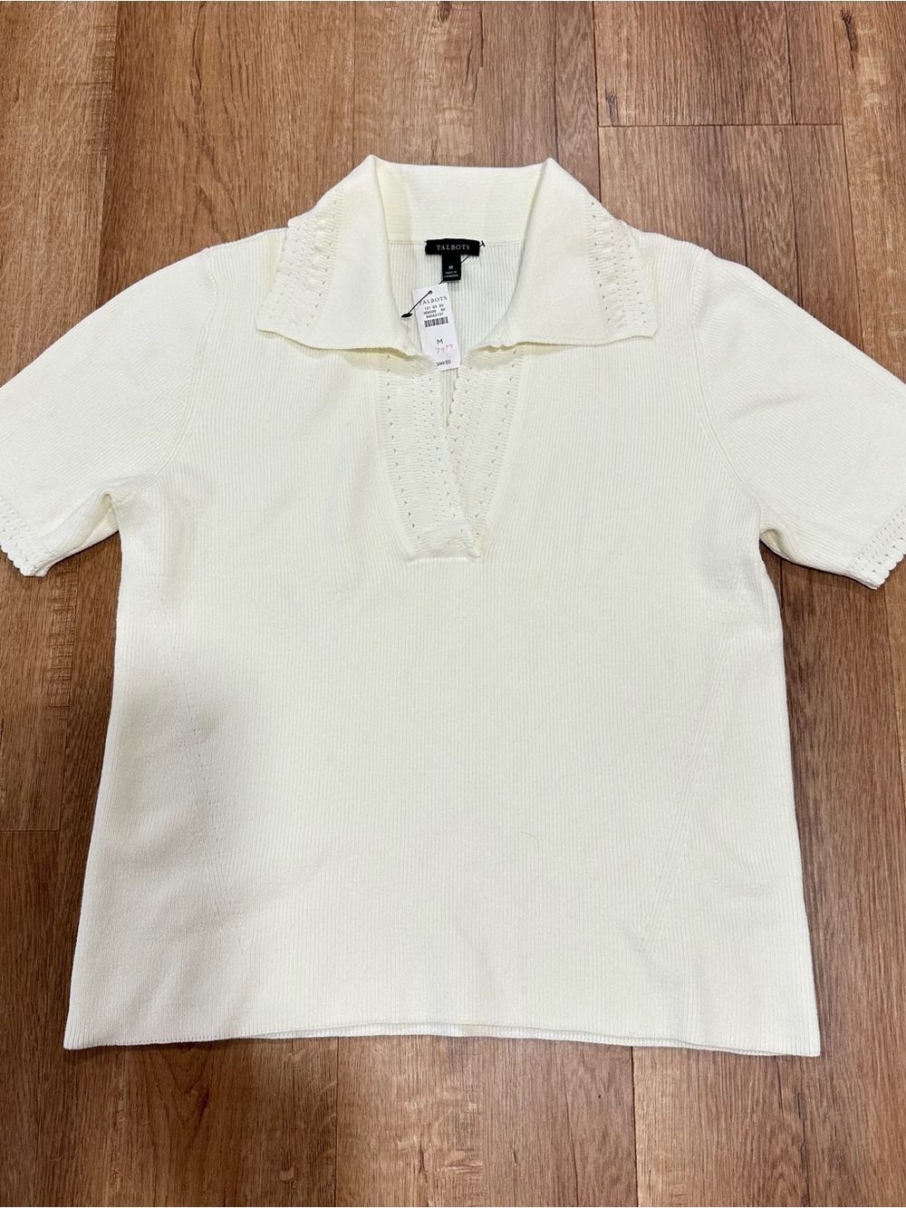 Talbots Cream Short-Sleeve Knit Polo Top 50% Cotton